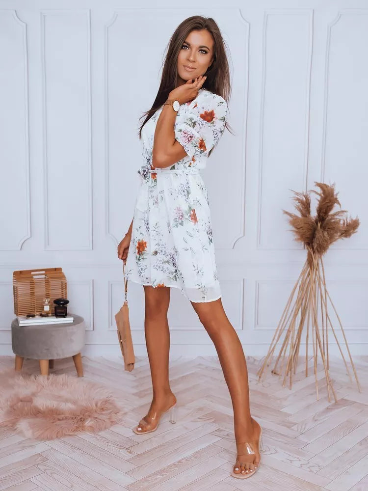 Women's white dress with flowers Rauza