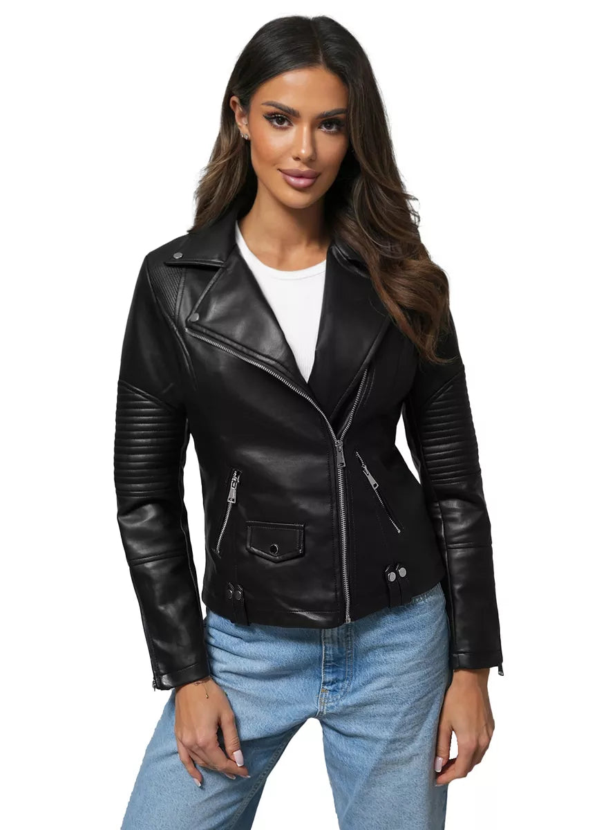 Women's black leather jacket Main