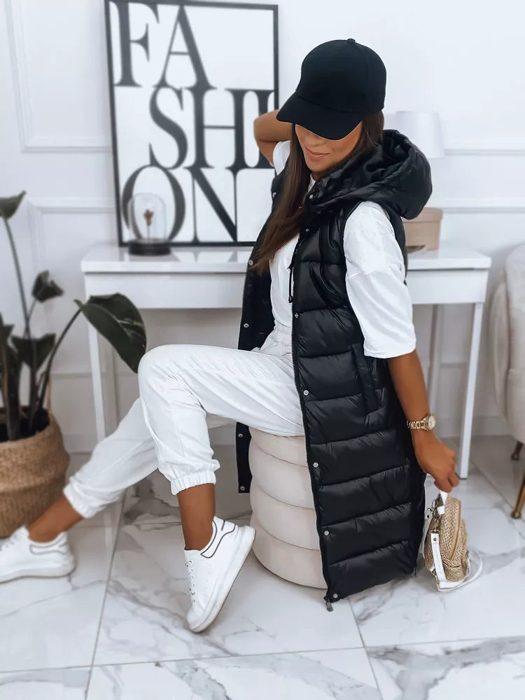 Women's black hooded vest Visan