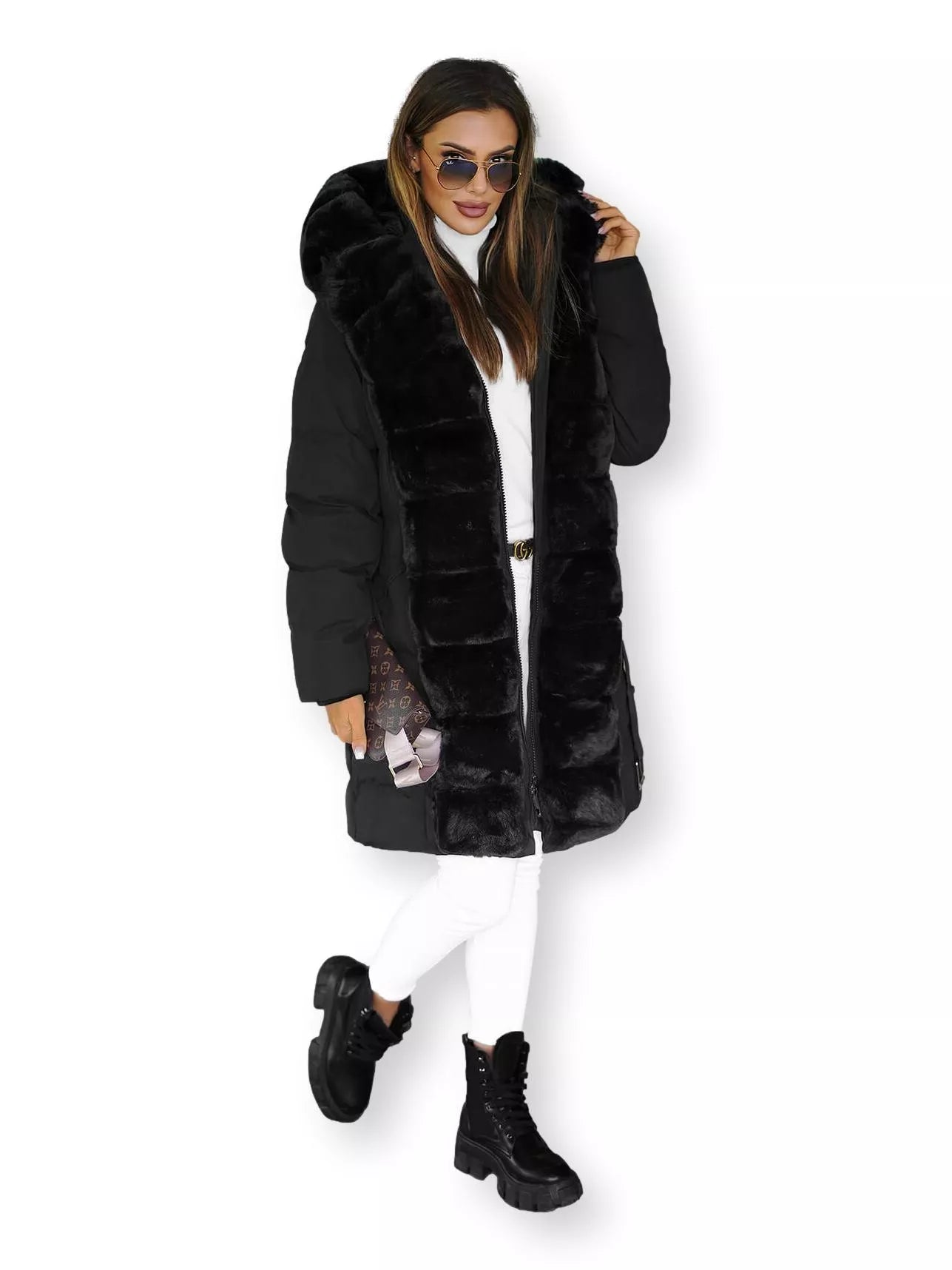 Black women's winter jacket with fur Daisy