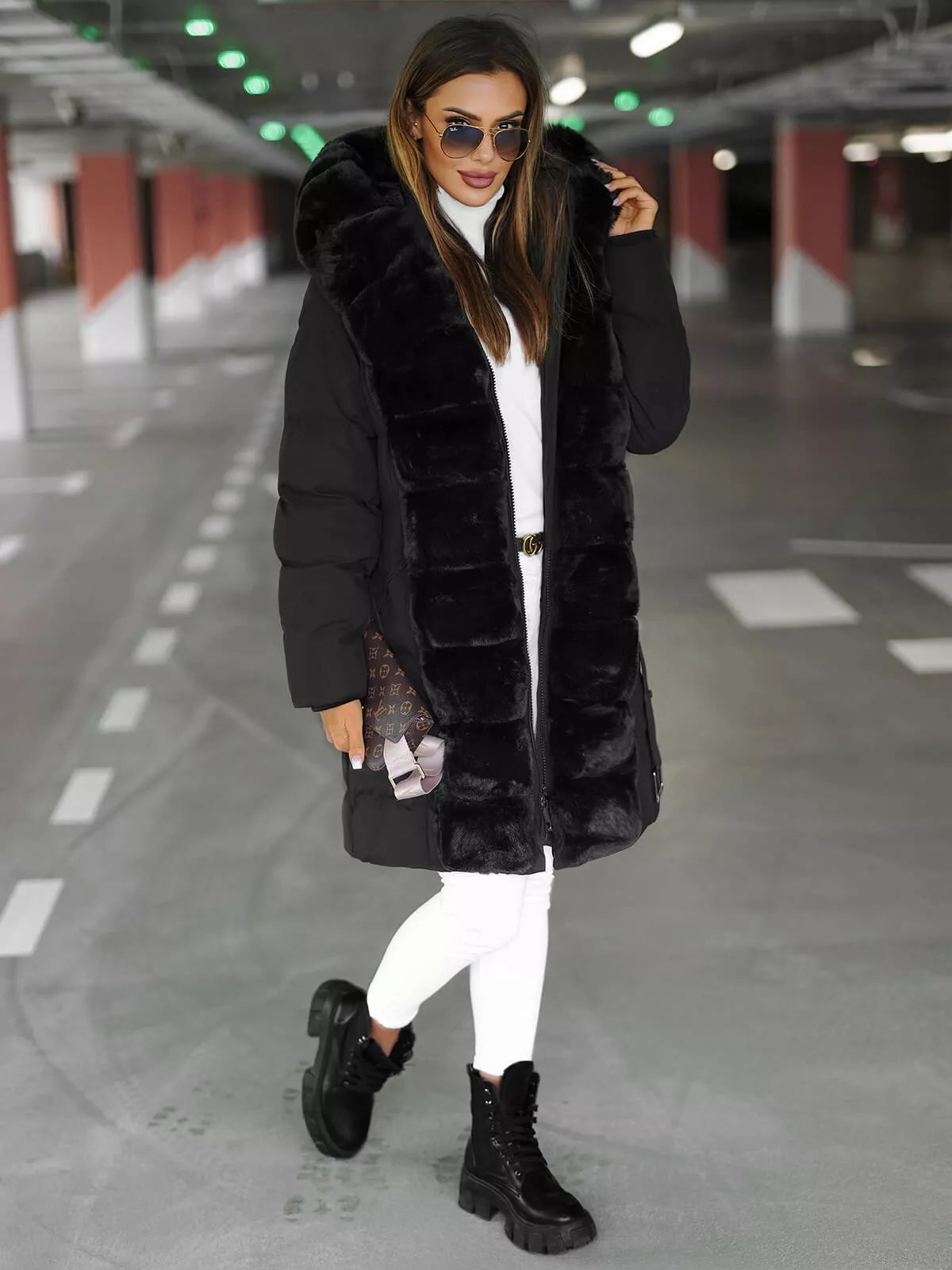 Black women's winter jacket with fur Daisy