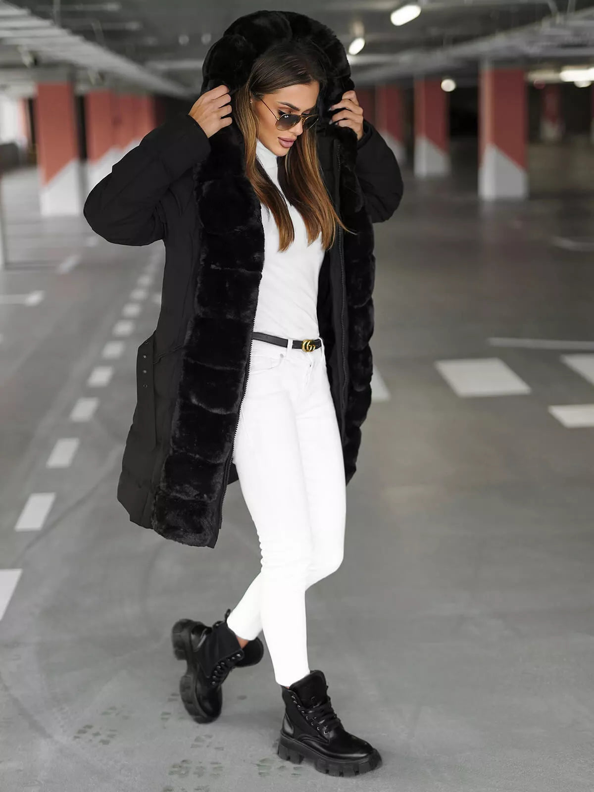 Black women's winter jacket with fur Daisy