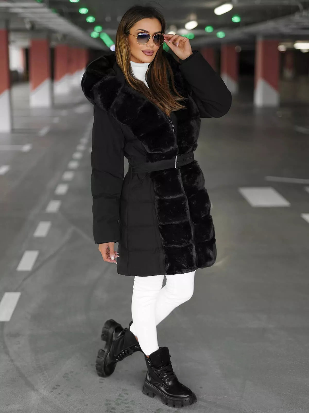Black women's winter jacket with fur Daisy