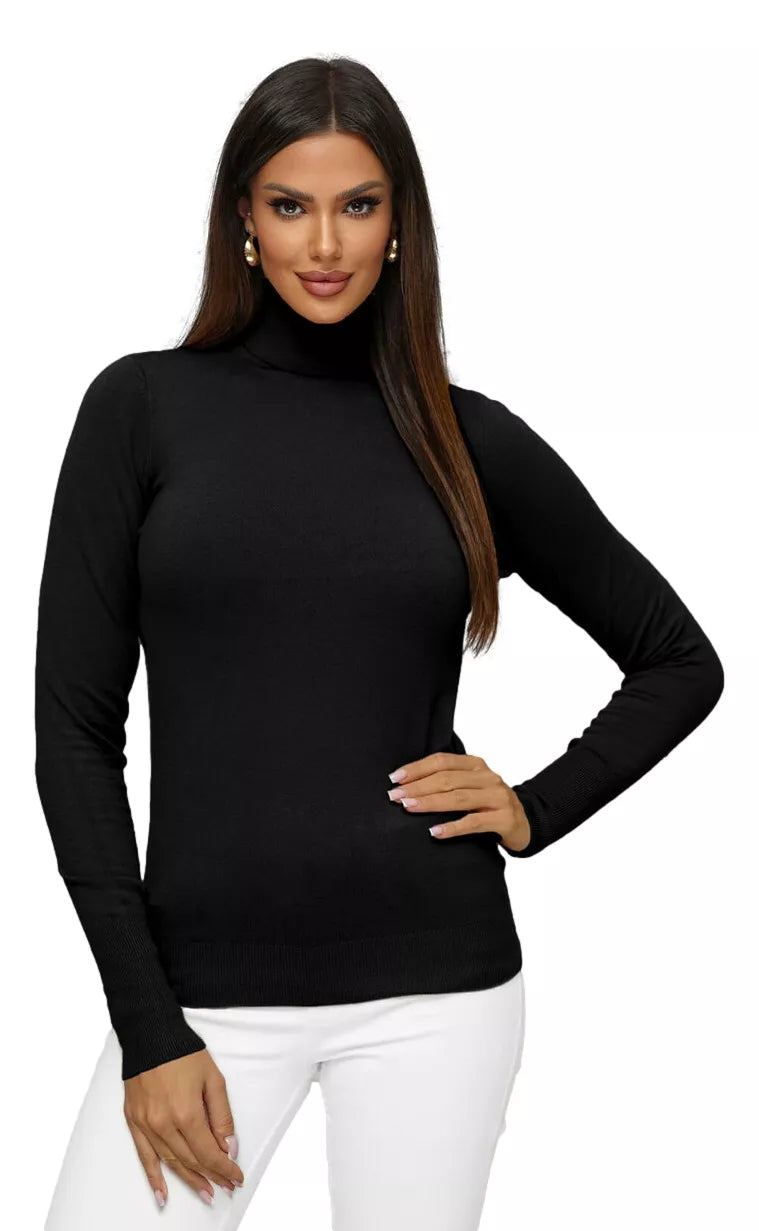 Women's black sweater with high neck Stelin