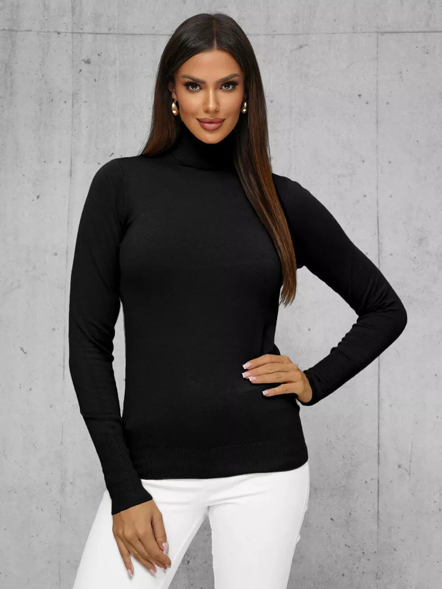 Women's black sweater with high neck Stelin
