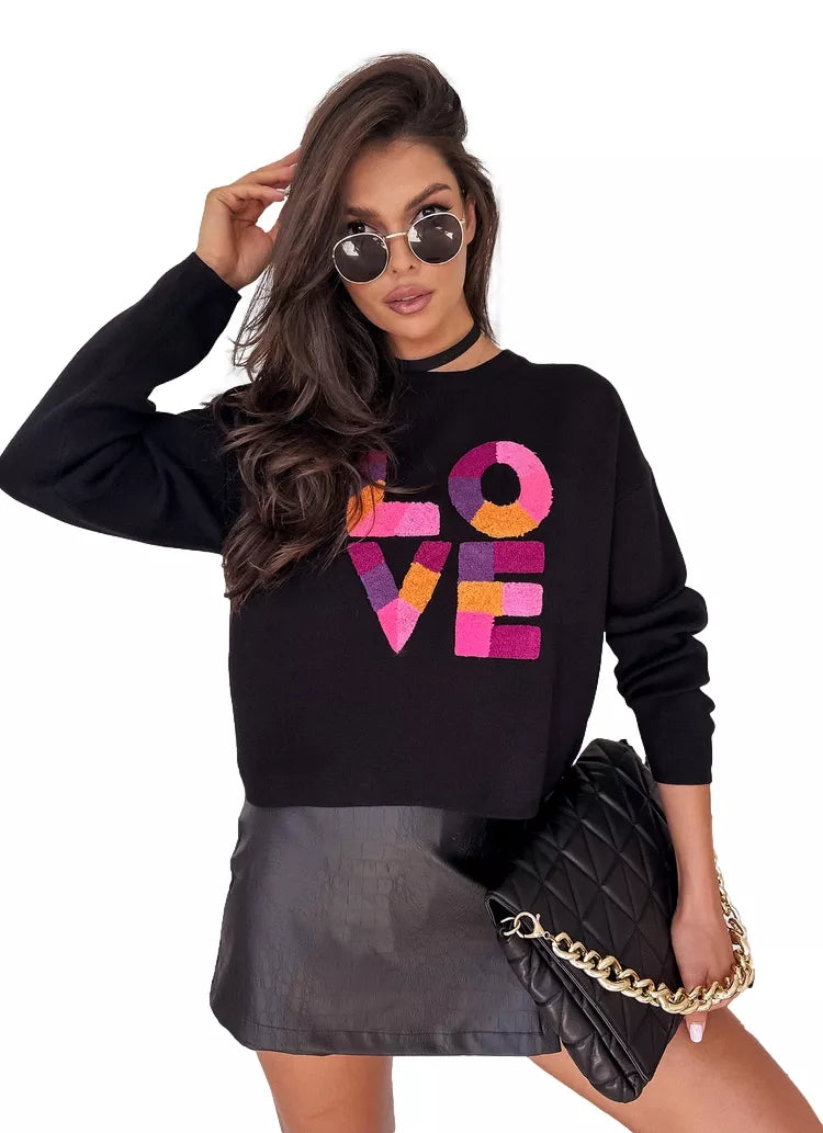 Women's black oversized sweater Love