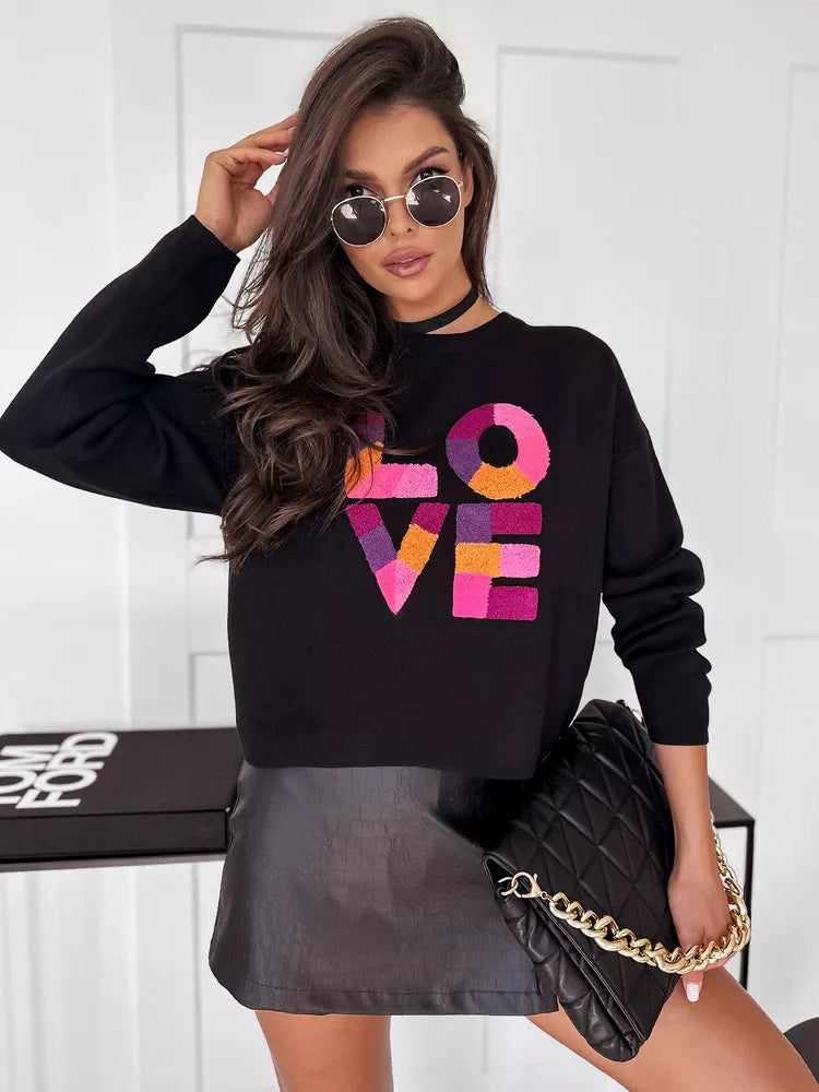 Women's black oversized sweater Love