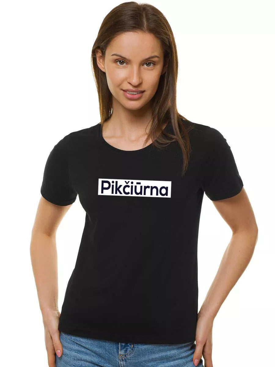 Women's black T-shirt Pikčiūrna