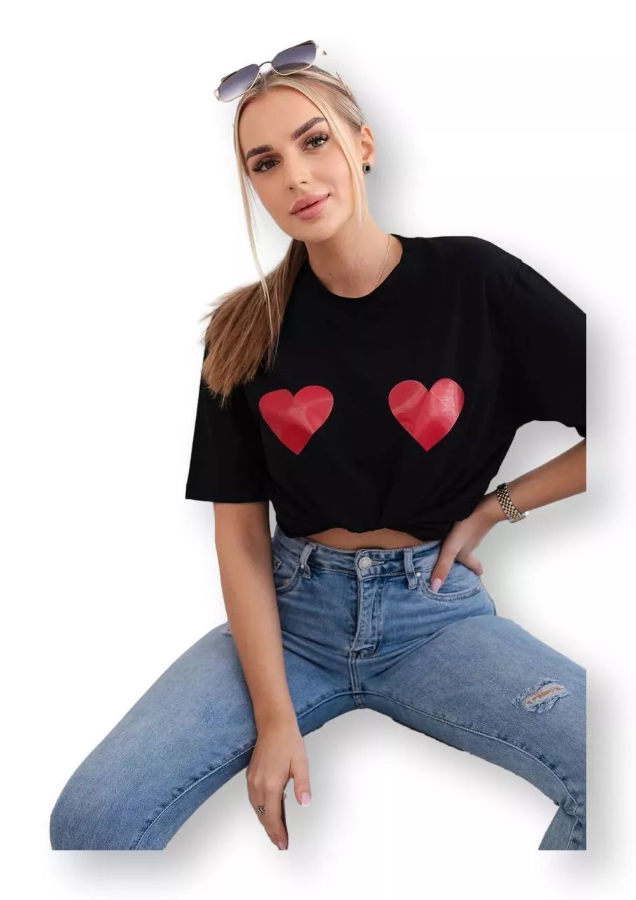 Women's black T-shirt TwoHearts
