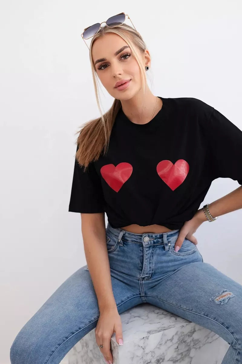Women's black T-shirt TwoHearts