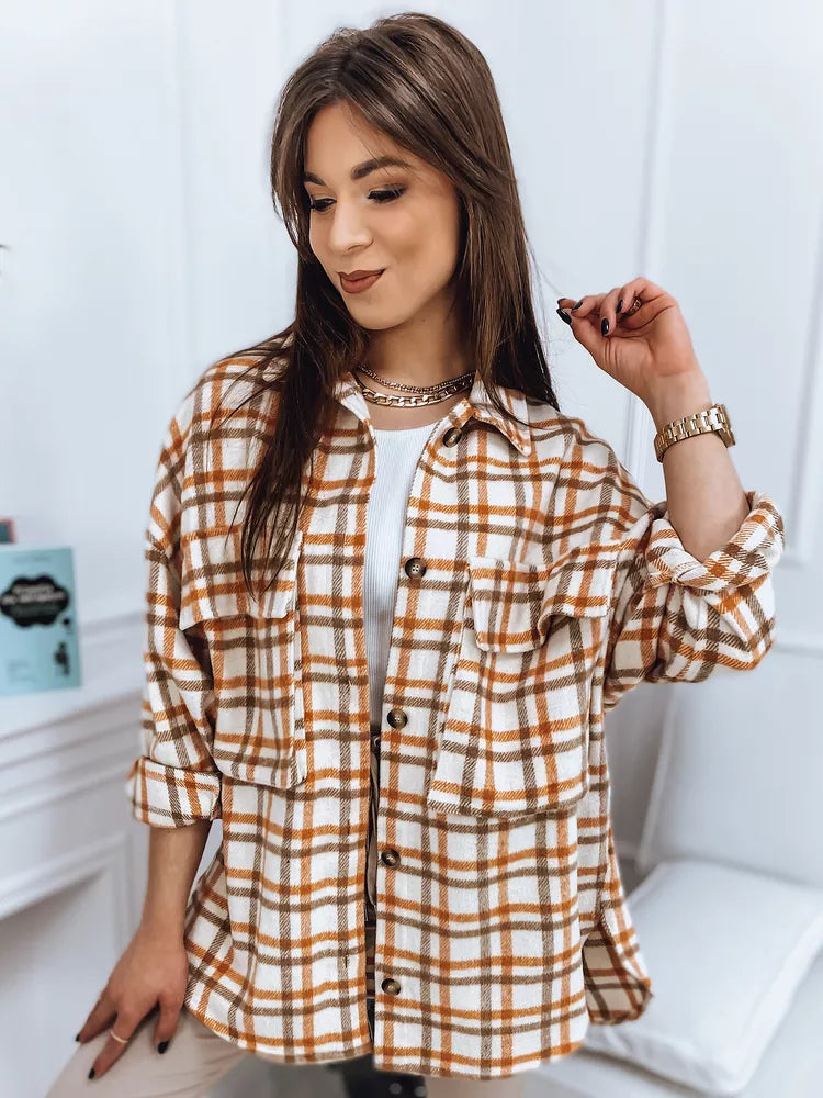 Women's orange checked long-sleeved shirt Gina