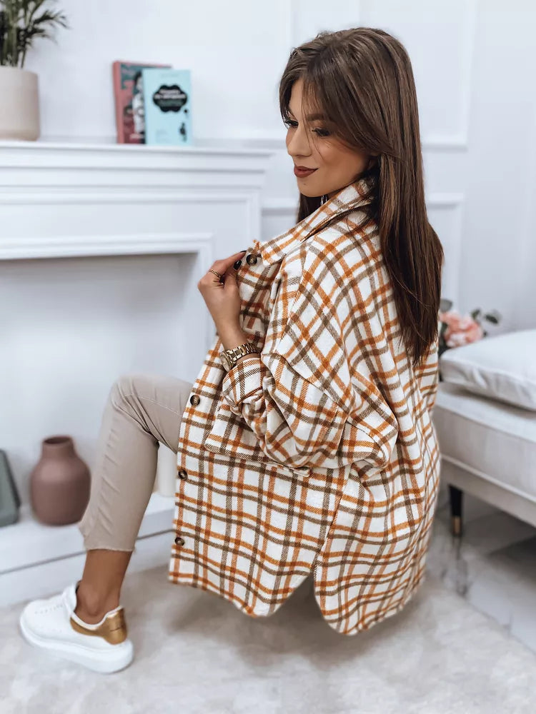 Women's orange checked long-sleeved shirt Gina