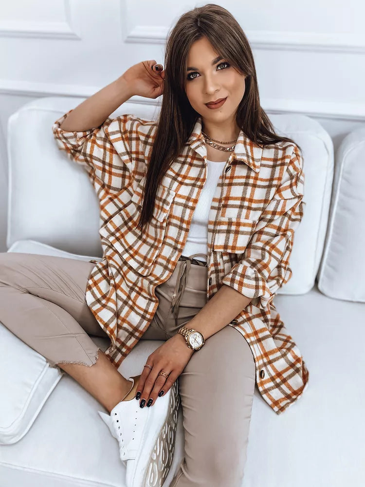 Women's orange checked long-sleeved shirt Gina