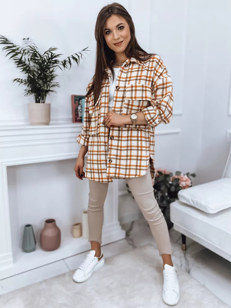 Women's orange checked long-sleeved shirt Gina