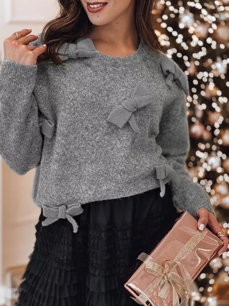 Women's gray sweater Bow