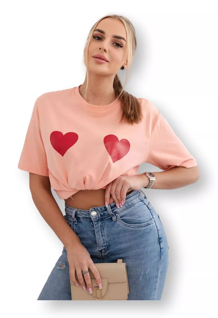 Women's peach T-shirt TwoHearts