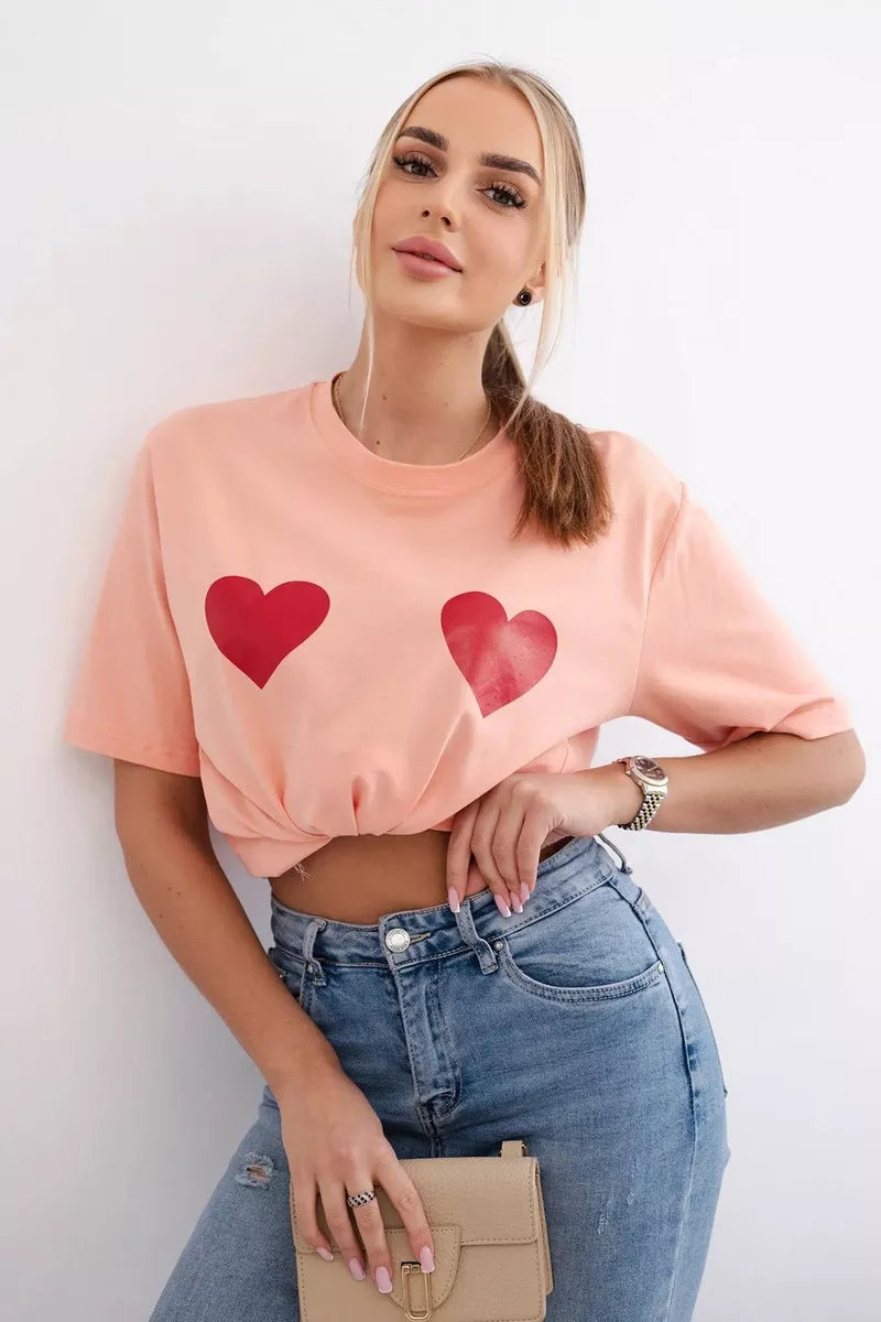 Women's peach T-shirt TwoHearts