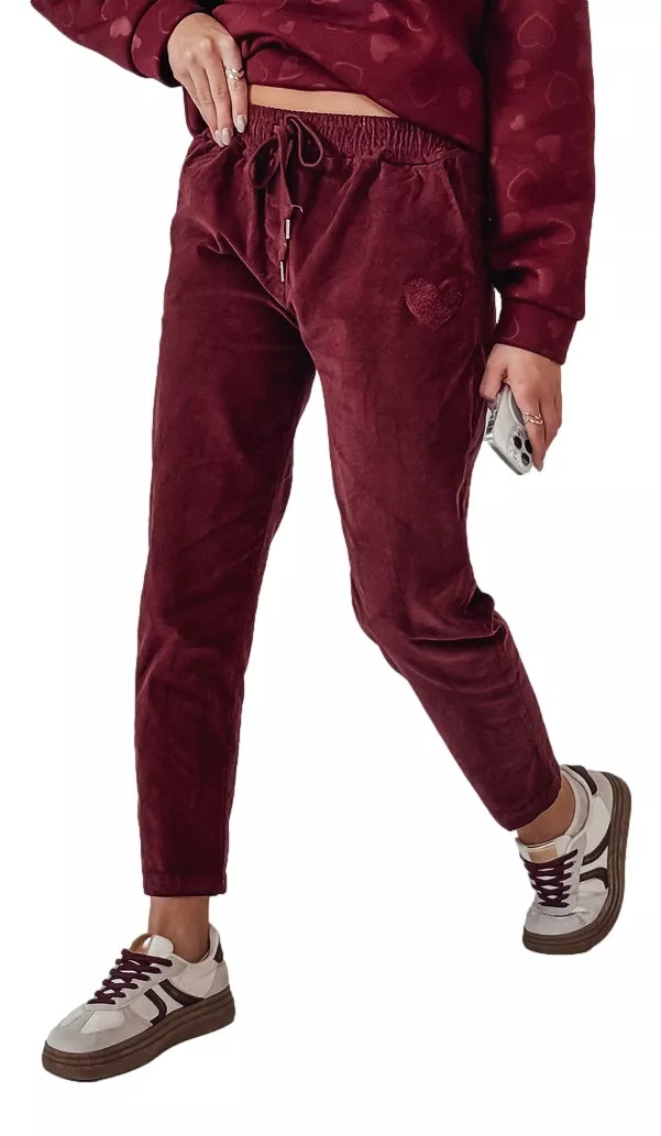 Women's velvet burgundy casual pants Velvi