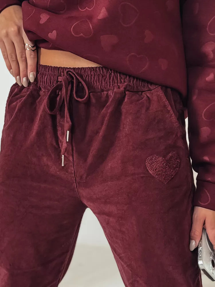 Women's velvet burgundy casual pants Velvi