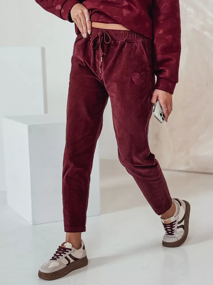 Women's velvet burgundy casual pants Velvi