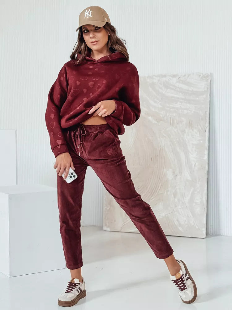 Women's velvet burgundy casual pants Velvi