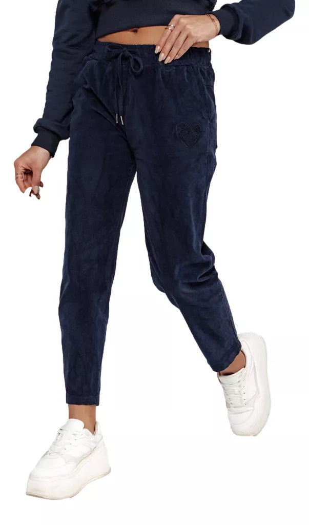 Women's velvet navy blue casual pants Velvi