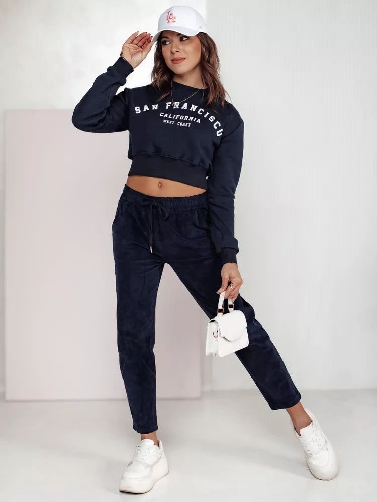 Women's velvet navy blue casual pants Velvi