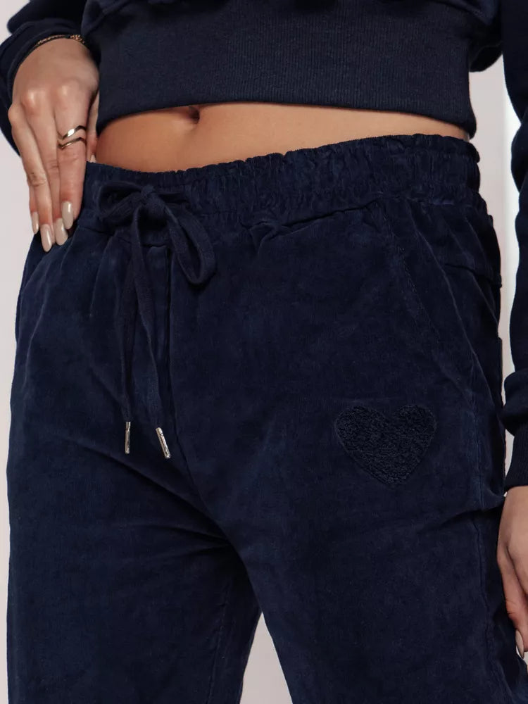 Women's velvet navy blue casual pants Velvi