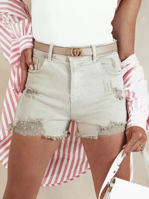 Women's sand-colored denim shorts Popglam