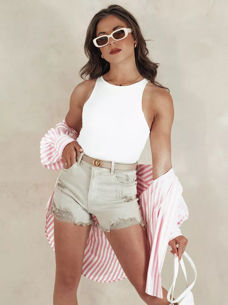 Women's sand-colored denim shorts Popglam