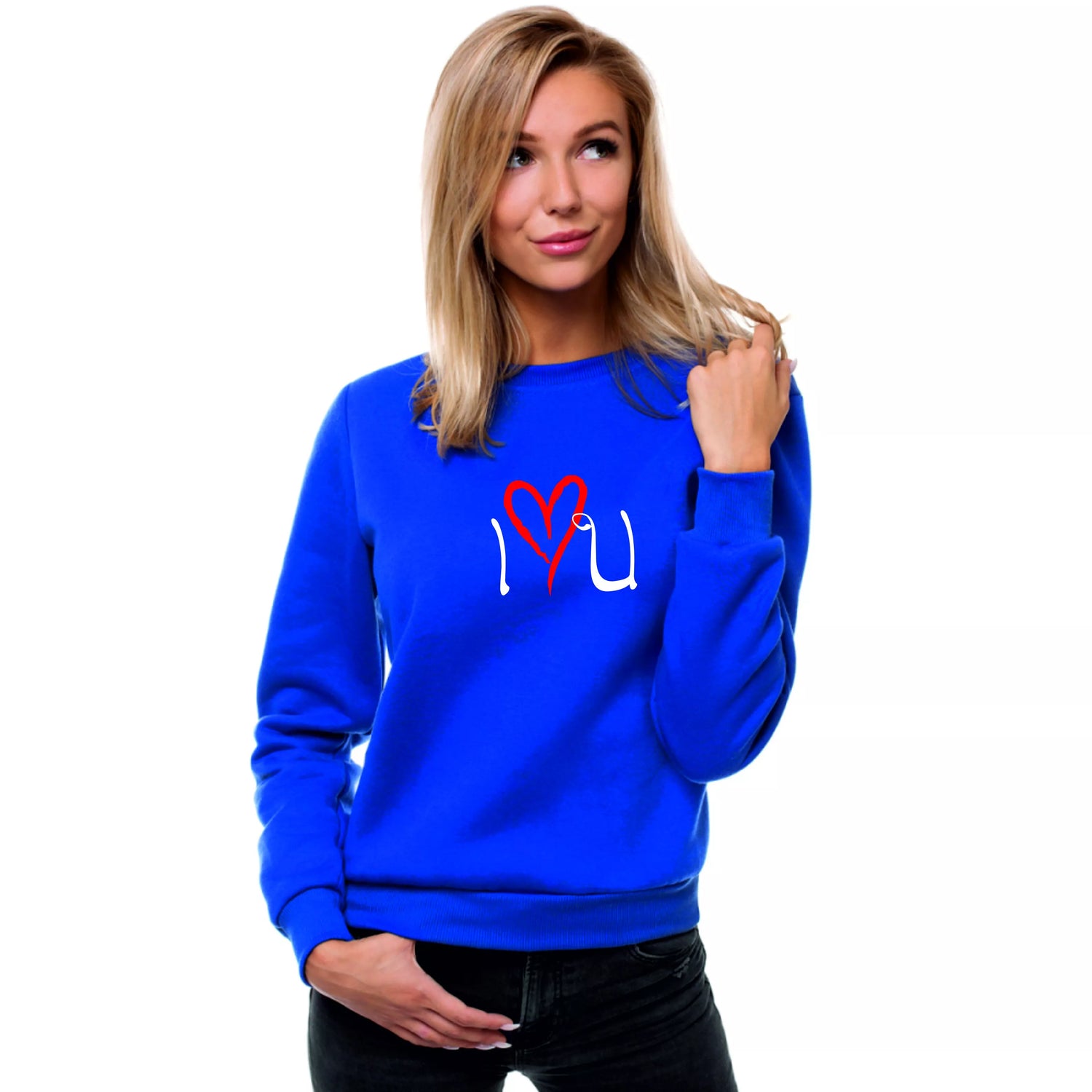 Women's bright blue sweater Love