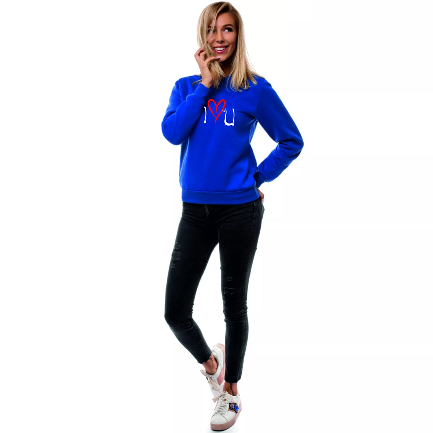 Women's bright blue sweater Love