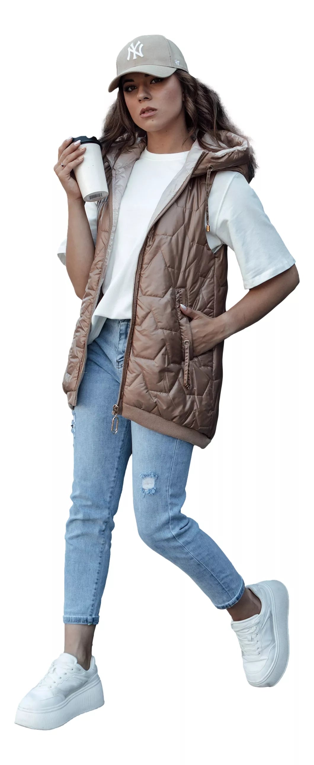 Women's quilted brown vest Aria