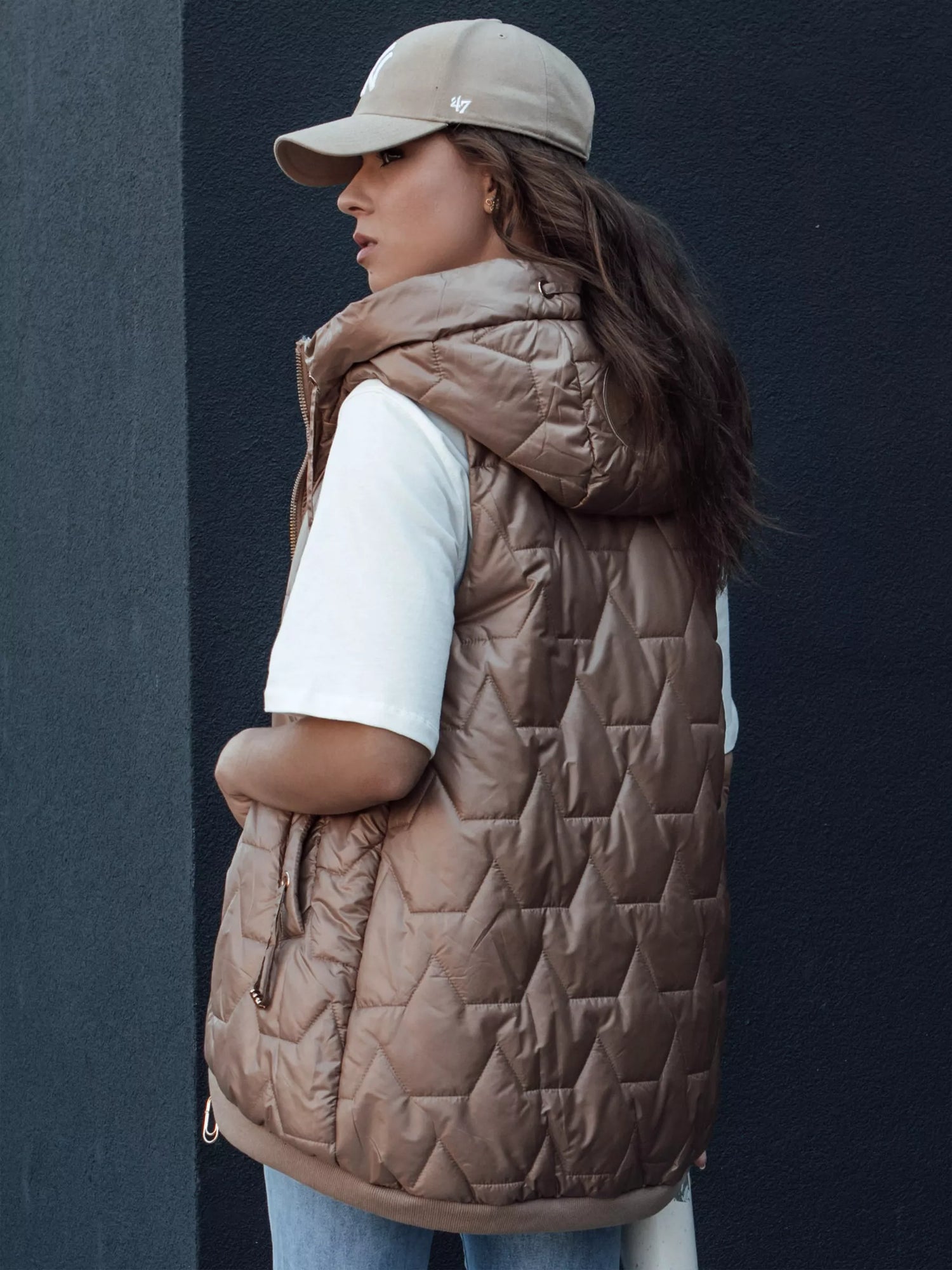 Women's quilted brown vest Aria