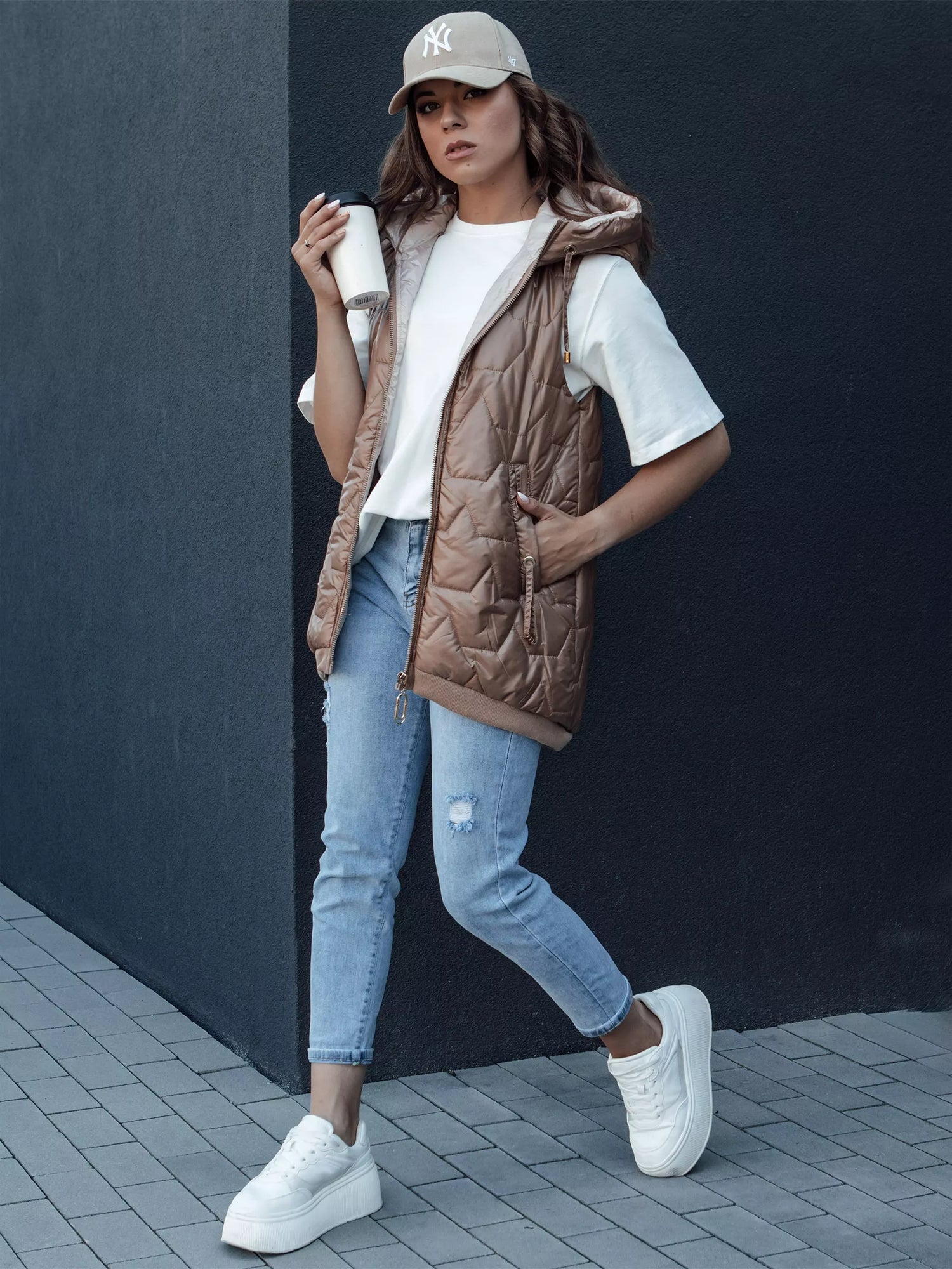 Women's quilted brown vest Aria