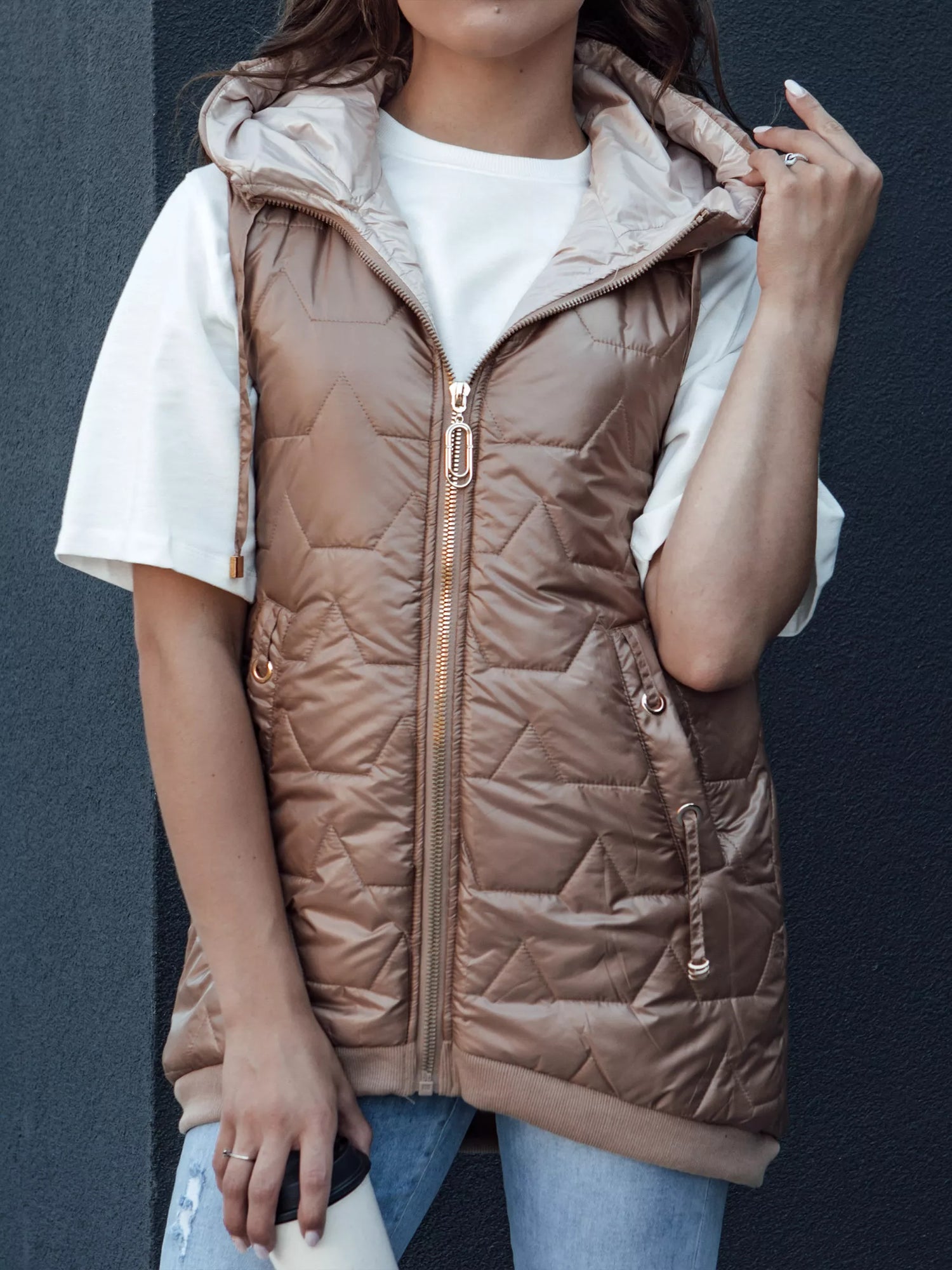 Women's quilted brown vest Aria