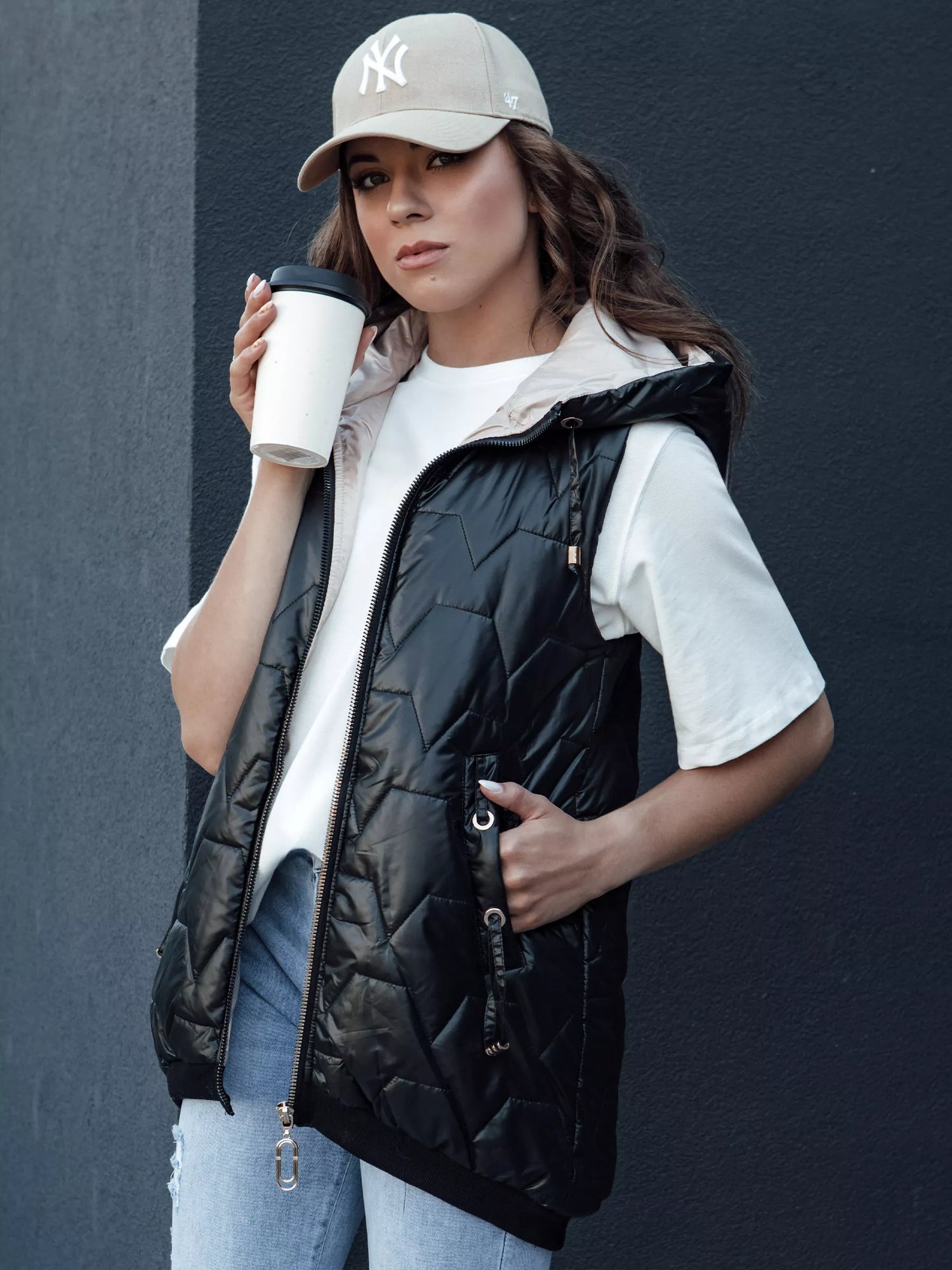 Women's quilted black vest Aria