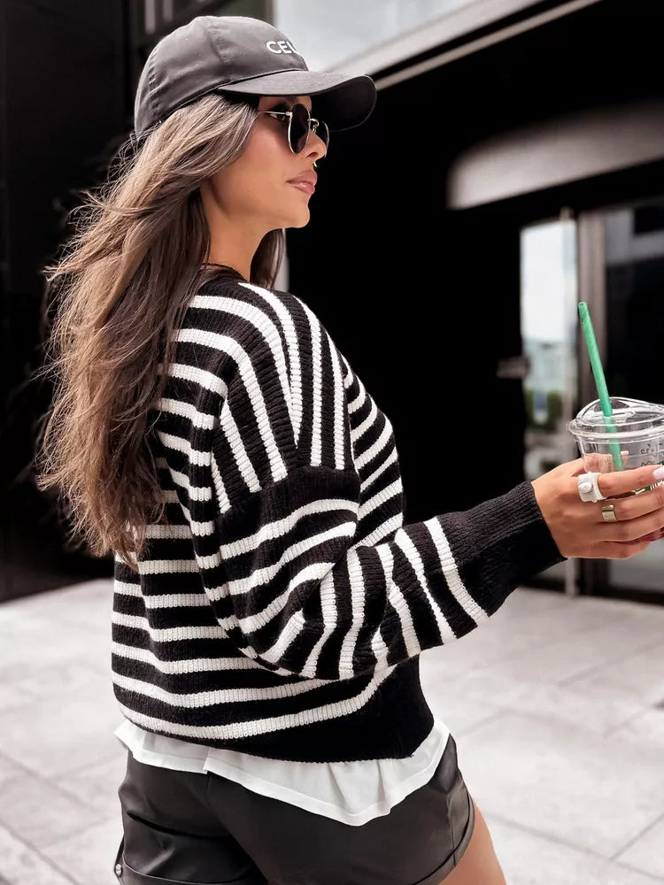 Striped women's black sweater Brezzi