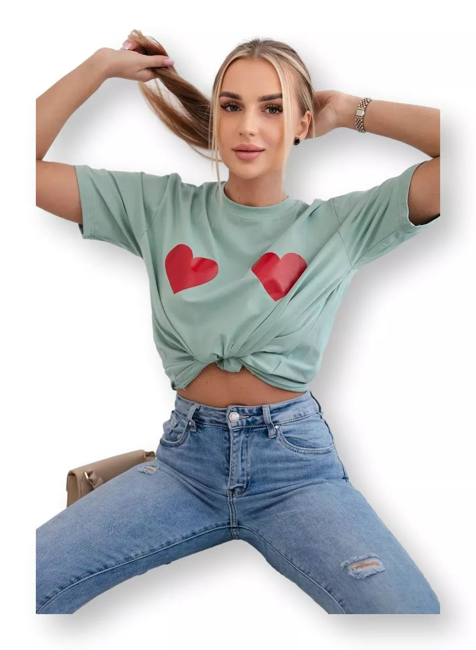 Women's dark mint T-shirt TwoHearts