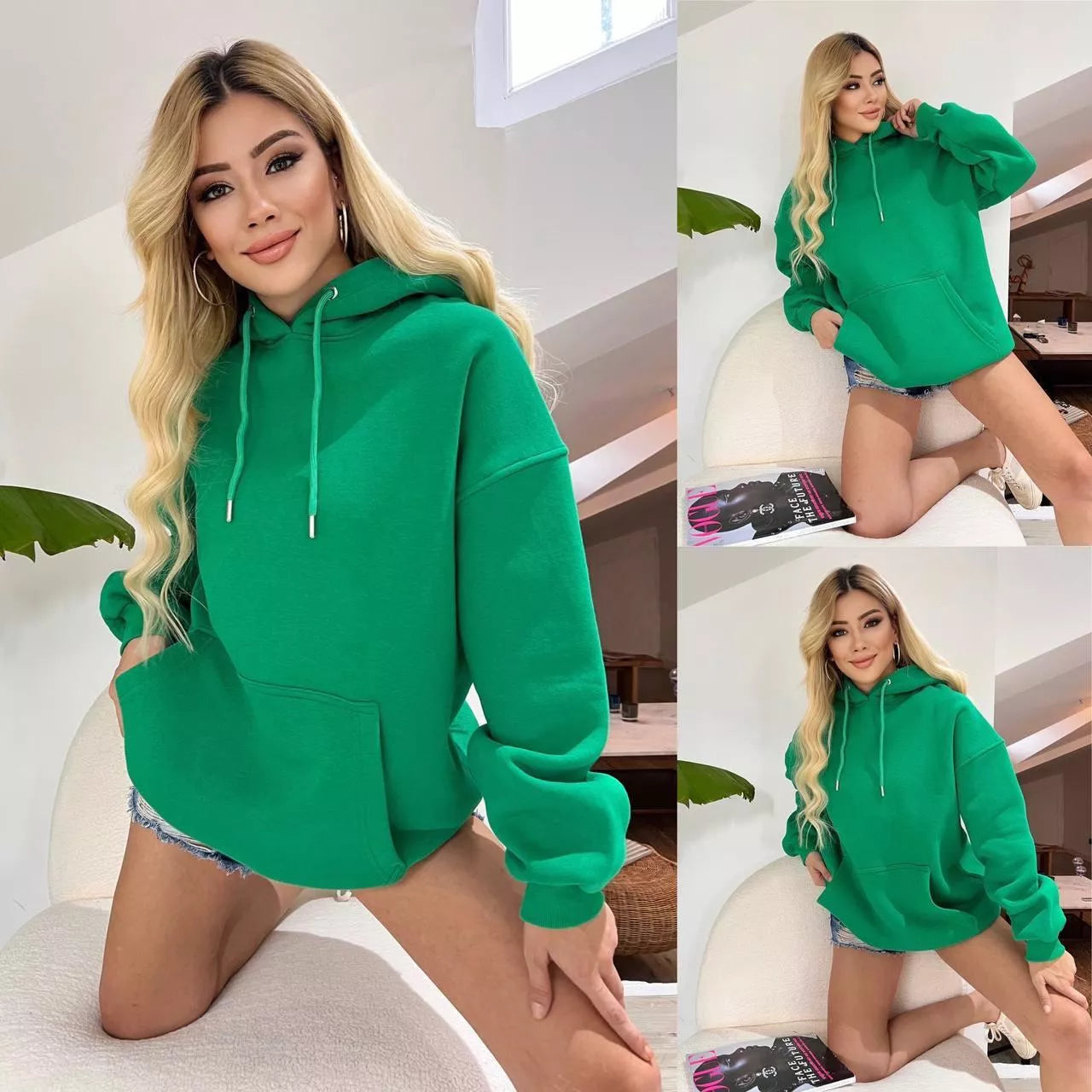 Women's dark green tunic with a hood Narol