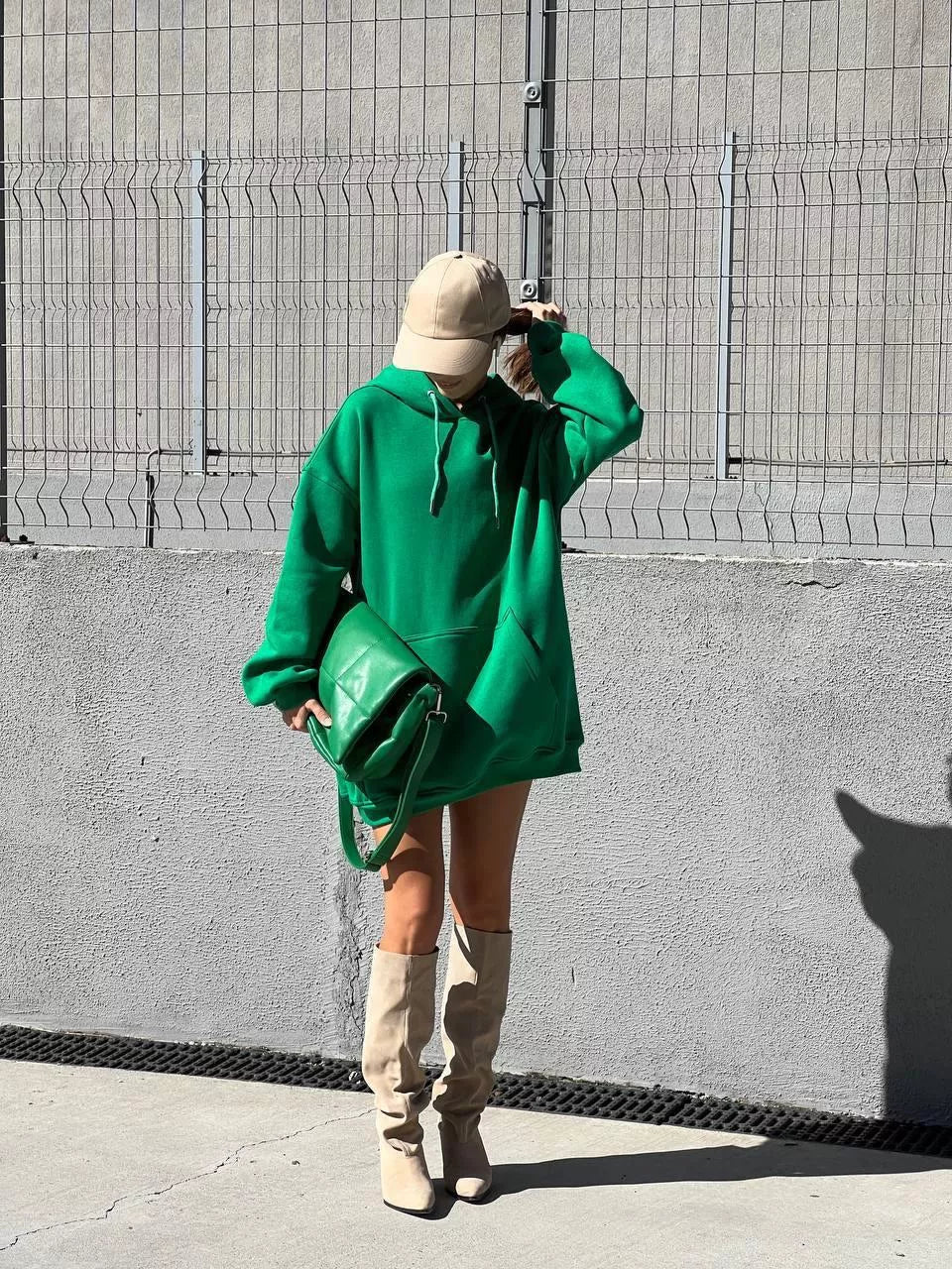 Women's dark green tunic with a hood Narol