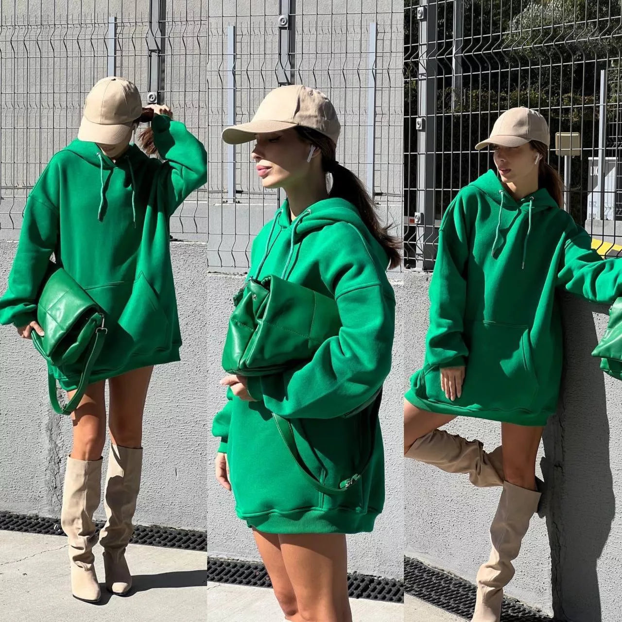 Women's dark green tunic with a hood Narol