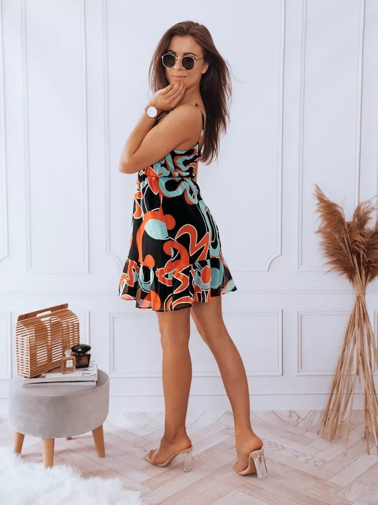 Women's summer dress black with ornaments Dilon