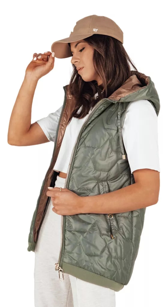 Women's green vest with hood Kolin