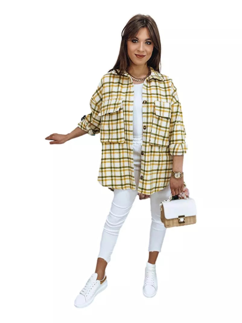Women's green checked long-sleeved shirt Gina
