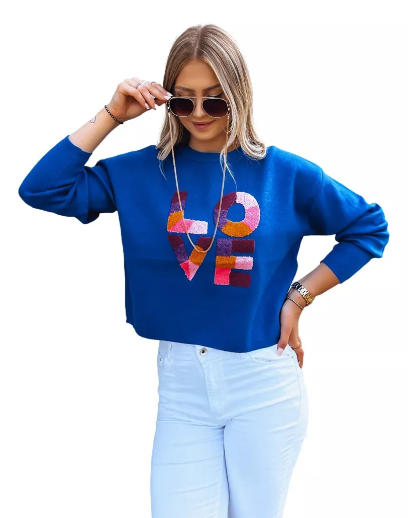 Women's blue oversized sweater Love
