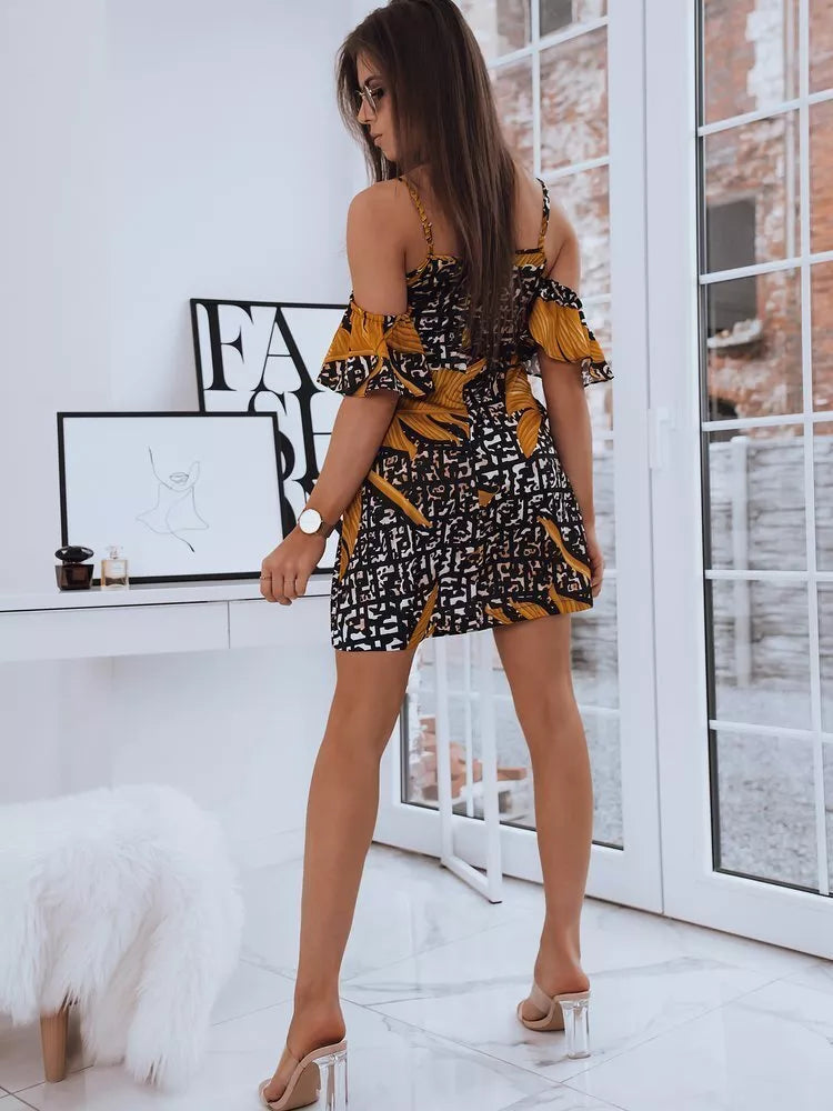 Stylish women's black and yellow dress Perl