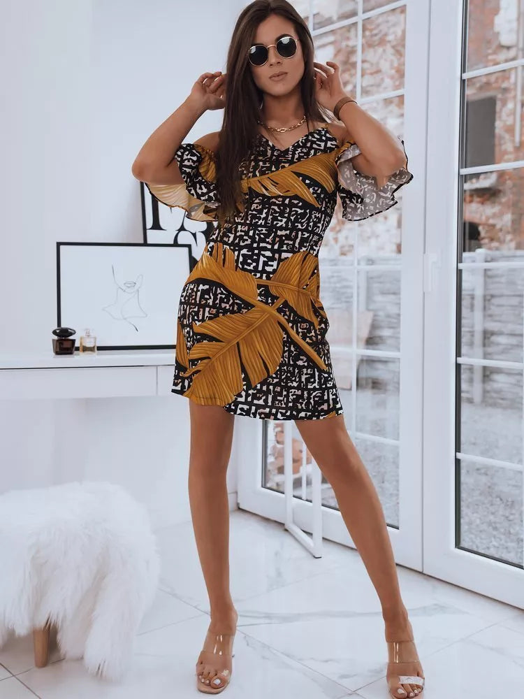 Stylish women's black and yellow dress Perl