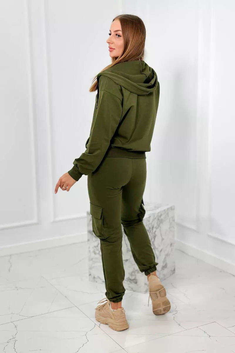Lovet three-piece women's khaki suit.