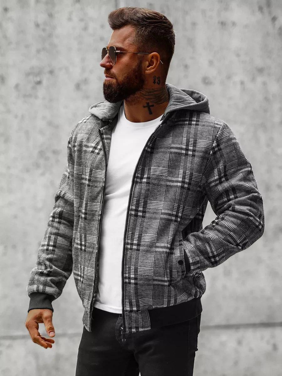Dark gray men's shirt-style jacket with hood Rori
